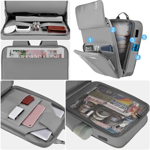 ZINZ Slim & Expandable Laptop Backpack 15.6 16 17 inch Travel Business Backpack Water-Resistant Daypack for Men and Women，Grey - color: G01y01