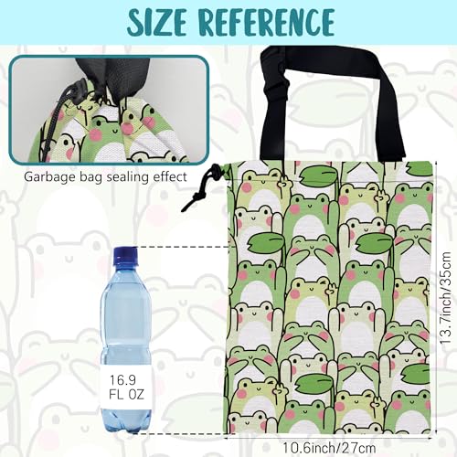 Car Garbage Bag Cute Cartoon Frogs Drawstring Car Trash Bag Hanging for Back Seat with Adjustable Buckle Canvas Vehicle Trash Can Easy-to-Install - color: Cute Cartoon Frogs