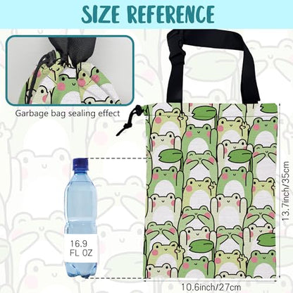 Car Garbage Bag Cute Cartoon Frogs Drawstring Car Trash Bag Hanging for Back Seat with Adjustable Buckle Canvas Vehicle Trash Can Easy-to-Install - color: Cute Cartoon Frogs