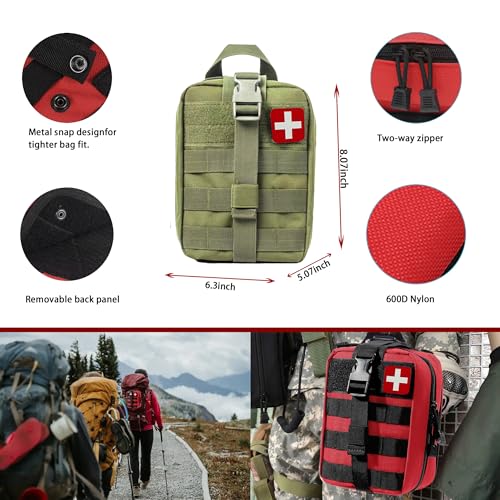Universal IFAK Trauma First Aid Kit Molle Pouches Emergency Survival Kit Suitable for Home, car, Travel, Camping, Hiking, Sports, Outdoor Emergencies-Quick Response First Aid Essentials (Olive Green) - color: Olive Green