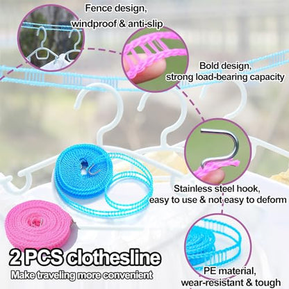 24PCS Travel Hangers,Portable Folding Clothes Hangers,Clothes Hangers with Clotheslines,Foldable Clothes Drying Rack for Travel,Plastic Foldable Non Slip Clothing Hangers