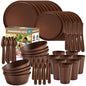 40 Piece Plastic Dinnerware Set for 8 with Cutlery, Unbreakable Plates and Bowls Set, Dishwasher & Microwave Safe Reusable Dish Set for Camping, RV, Outdoor Kitchen, Apartment Dining, Brown - color: Brown