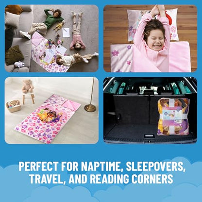 Jay Franco Kids Slumber Bag and Pillow - 54 x 27 Inch Comfy Indoor Sleeping Bag for School and Sleepovers, 2 Piece Set, Pink - Princess - color: Pink - Princess