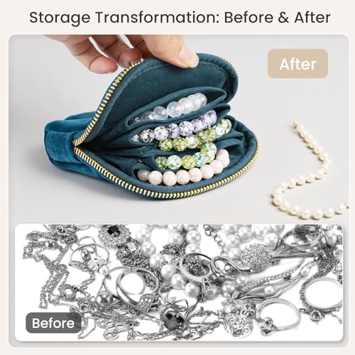 2026New Travel Jewelry Case, Small Travel Jewelry Bag with Zipper, 5-Layer velvet Travel Jewelry Pouch for Bracelet Rings Earring (TealBlue) - color: TealBlue