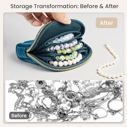 2026New Travel Jewelry Case, Small Travel Jewelry Bag with Zipper, 5-Layer velvet Travel Jewelry Pouch for Bracelet Rings Earring (TealBlue) - color: TealBlue