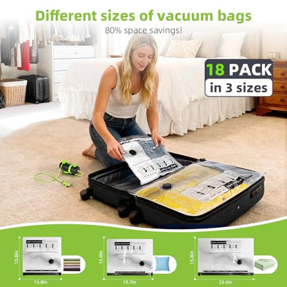 Vacuum Bags for Travel - USB Electric Pump, 18 Pack Carry-on Size Vacuum Seal Bags for Clothing - Space Saver Vacuum Storage Bags for Luggage, Travel Essentials. - style: 18 bags + USB pump