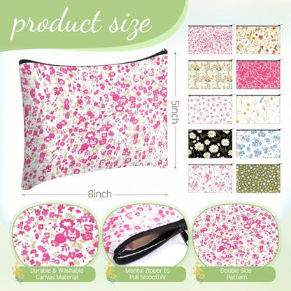 Eccliy Flower Makeup Bag Floral Cosmetic Bag for Women Canvas Gifts Accessories Toiletry Pouch with Zipper Gift Bags Organizer for Team Party Friend - size: 8 x 5 Inch, style: Flower