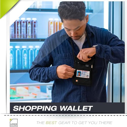 Lewis N. Clark RFID Blocking Stash Neck Wallet, Travel Pouch + Passport Holder for Women & Men, Black - color: Black