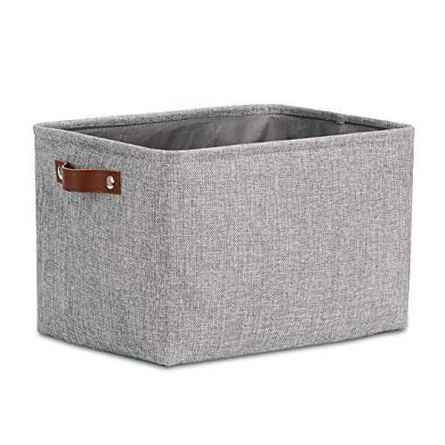 DULLEMELO Fabric Storage Basket for Shelves/Closets, Collapsible Rectangle Basket for Organizing Clothes, Toys, Towels, Books, Laundry, Nursery, Dog Toy Basket Empty (Gray) - color: Gray, size: Medium-15"x11"x9.5"