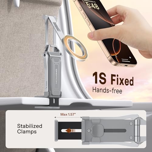 OMOTON TP02 360°Rotating for MagSafe Tripod Mount, Adjustable Aluminum Magnetic Phone Tripod for iPhone 17/16/15/14 Pro Max Air, Foldable Cell Phone Stand Fits Vlog, Gym, Travel Essentials, Silver - color: 5-Silver