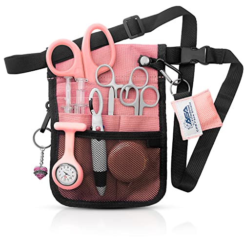 ASA TECHMED Nurse Utility Belt – Complete Medical Belt Utility Kit, Pro Pack Pocket Organizer Pouch Hip Bag for EMT, CNA, NP, PA, Student, Pink - color: Pink