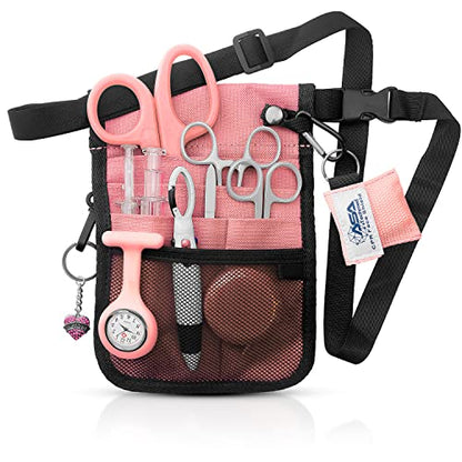 ASA TECHMED Nurse Utility Belt – Complete Medical Belt Utility Kit, Pro Pack Pocket Organizer Pouch Hip Bag for EMT, CNA, NP, PA, Student, Pink - color: Pink