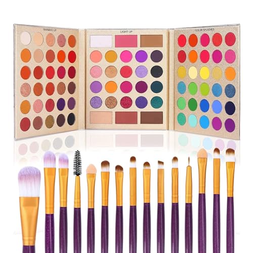 UCANBE Makeup Eyeshadow Palette + 15Pcs Brush Set, Pigmented 86 Colors Make Up Pallet with Brushes, Matte Shimmer Glitter Palettes Valentine's Day Gift, Eye Shadow Highlighter Contour Blush Beauty Kit - color: With Brush Set