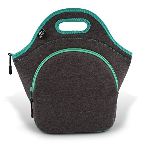 Nordic By Nature Insulated Neoprene Lunch Bag, Soft & Foldable Washable & Reusable Extra-Pocket (L) Dark Grey/Lagoon - color: Dark Gray/Lagoon, size: Large