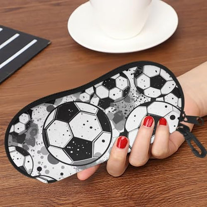 AFPANQZ Glasses Case with Carabiner Hanging Portable Neoprene Zipper Sunglasses Case Soft Lightweight - color: Black White Football