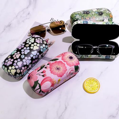 PERFECTSIGHT Sunglasses Case, Large Hard Shell Glasses Case, Cute PU Leather Protective Eyeglasses Case for Women Men - color: Green Cat