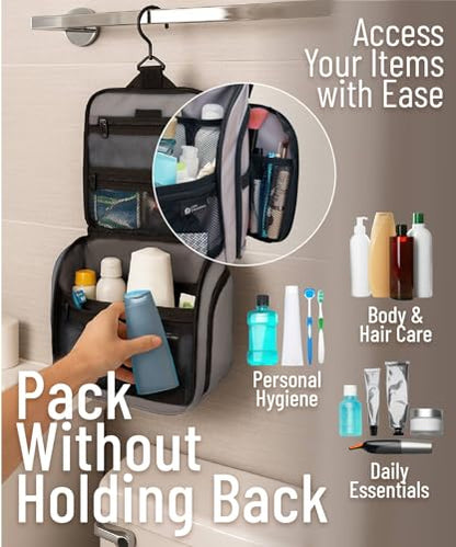 D&D Wanderlust D&D Hanging Travel Toiletry Bag for Men and Women – Cosmetics, Makeup and Toiletries Organizer Kit with 10 Compartments - color: Light Gray