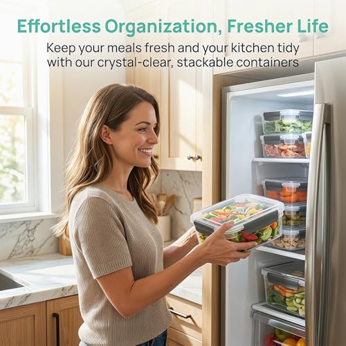 YORY 9 cup Plastic Food Storage Containers with Lids Nestable Freezer Dishwasher Safe Rectangle Meal Prep Container Set,5-Pack - size: 9 cups