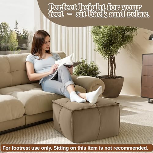MeMoreCool Stuffed Round Pouf Ottoman Foot Rest, Floor Pouf Foot Stool with Soft Foam Chunk Filling, Small Round Ottoman Footstool Circle Footrest for Living Room - color: Piping Light Coffee