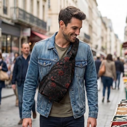 Rose Gothic Style Crossbody Bags for Women Men Trendy Sling Bag Backpack Casual Chest Bag Shoulder Strap - color: Color 14