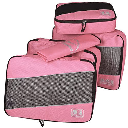 5 Set Packing Cubes for Travel Large Suitcase Luggage Organizer Bags Travel Accessories Vacation 4 Cubes 1 Laundry Pouch Bag - color: Pink