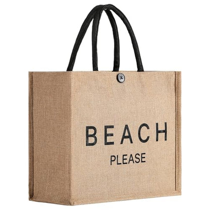 Trifabricy Beach Bag for Women, Woven Straw Beach Tote Bag Waterproof, Weaving Swim Gym Shopping Travel Bags with Button - color: Classic-beach