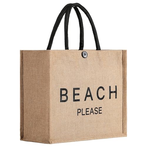 Trifabricy Beach Bag for Women, Woven Straw Beach Tote Bag Waterproof, Weaving Swim Gym Shopping Travel Bags with Button - color: Classic-beach