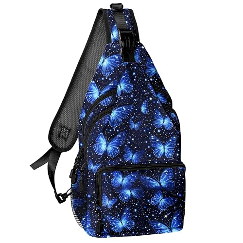 Blue Butterfly Sling Bag Crossbody Sling Backpack for Women Men, Chest Bag Daypack Fanny Pack Cross Body Bag for Outdoors Hiking Traveling - color: Color 11