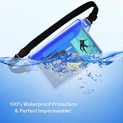 AiRunTech Waterproof Pouch with Waist Strap (2 Pack) | Beach Accessories Best Way to Keep Your Phone and Valuables Safe and Dry | Perfect for Boating Swimming Snorkeling Kayaking Beach Pool Water Park - color: Blue + Pink