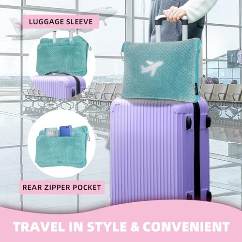 3 in 1 Travel Blanket Pillow Set - 350 GSM Thick Travel Blanket Airplane Compact with Bag, Soft Bag with a Pocket, Inflatable Travel Pillow for Camping & Car Trip(Mint Green) - color: Mint Green