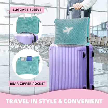 3 in 1 Travel Blanket Pillow Set - 350 GSM Thick Travel Blanket Airplane Compact with Bag, Soft Bag with a Pocket, Inflatable Travel Pillow for Camping & Car Trip(Mint Green) - color: Mint Green