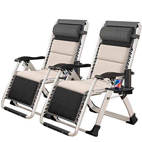 NAIZEA Padded Zero Gravity Chair, Folding Outdoor Lounge Chairs, Adjustable Reclining Camping Chairs with Cup Holder, Ergonomic Patio Lawn Chair for Balcony Beach Deck Yard - color: Ivory White, style: Zero Gravity Chair 2 Pack