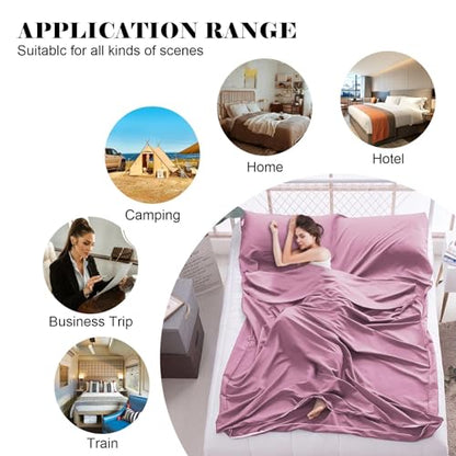 Sleeping Bag Liner,Travel Sheet & Adult Sleep Sack, Camping Sheets Travel Sleep Sack for Backpacking,Hotels & Hostels -Lightweight Single &Double Travel Sheet Camping Sheets - color: Double Dark Pink