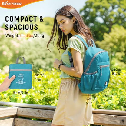 SKYSPER Anti Theft Hiking Backpack, 18L RFID Packable Travel Daypack, Lightweight Foldable Back Pack for Walking Daytrip - color: Cyan