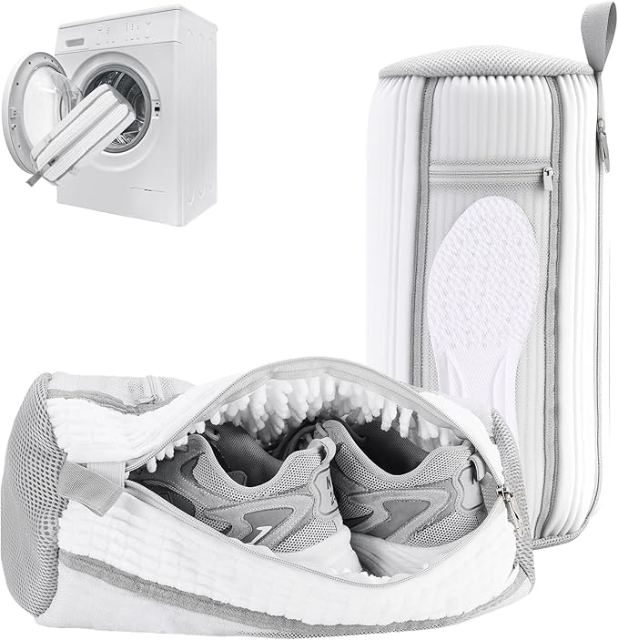 Shoe Washing Machine Bag, Laundry Shoe Bag with Side External Network for Washer and Dryer Reusable Shoe Cleaning Bag for Sneaker Tennis Unstain Cleaner Kit (2pc-white) - color: with side bag-White(2pcs)