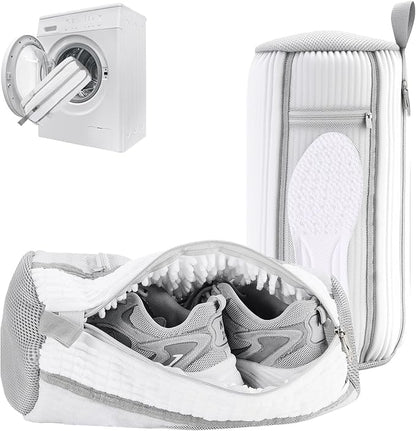 Shoe Washing Machine Bag, Laundry Shoe Bag with Side External Network for Washer and Dryer Reusable Shoe Cleaning Bag for Sneaker Tennis Unstain Cleaner Kit (2pc-white) - color: with side bag-White(2pcs)