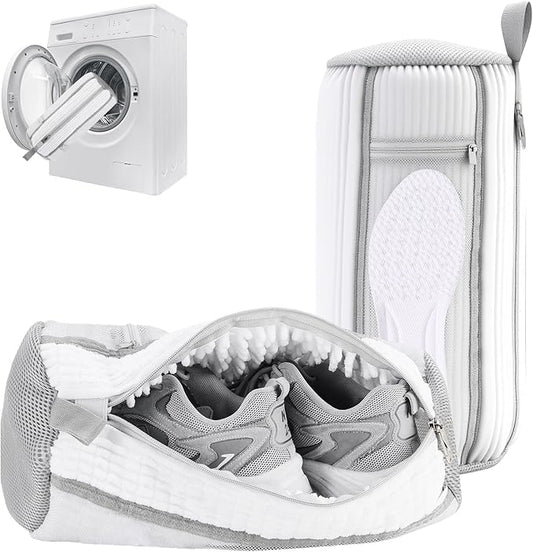 Shoe Washing Machine Bag, Laundry Shoe Bag with Side External Network for Washer and Dryer Reusable Shoe Cleaning Bag for Sneaker Tennis Unstain Cleaner Kit (2pc-white) - color: with side bag-White(2pcs)