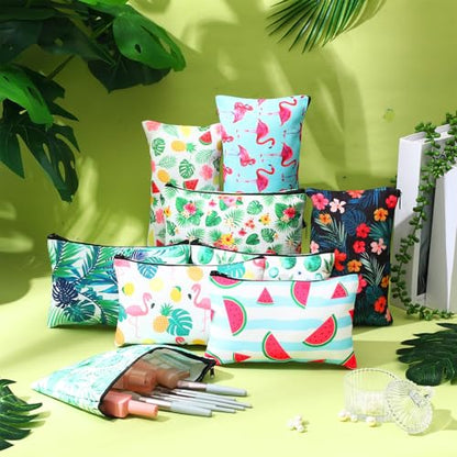 Eccliy 20 Pcs Summer Makeup Bag Cosmetic Bag Canvas Gifts Summer Themed Accessories for Girls Toiletry Pouch with Zipper for Women Party Shopping Home Travel, 8 x 5 Inch - size: 8 x 5 Inch, style: Summer