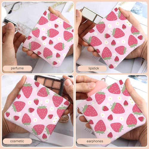 2Pcs PU Leather Small Squeeze Coin Purse Pouch Mini coin Bag Unique And Cute Wallet Cosmetic Bags Change Bag For Women Girls Men （Pink Strawberry - color: Pink Strawberry