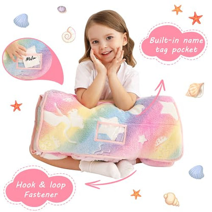 Lasoftan Toddler Nap Mat with Pillow and Blanket, Extra Large Rolled Napping Mats,Slumber Bags for Boys Girls,Kids Sleeping Bag for Daycare, Preschool Travel Camping - color: Glowing Jellyfish