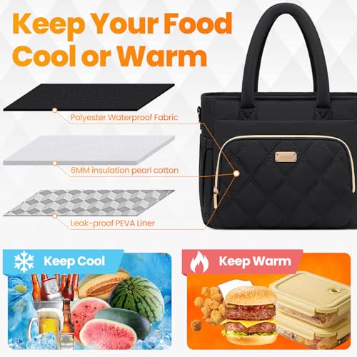 Artelaris Lunch Bag Women, Adult Insulated Lunch Box, Leakproof Lunch Cooler Bag, Reusable Large Lunch Cooler for Work, Picnic, Travel (Black) - color: Black