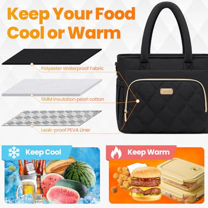 Artelaris Lunch Bag Women, Adult Insulated Lunch Box, Leakproof Lunch Cooler Bag, Reusable Large Lunch Cooler for Work, Picnic, Travel (Black) - color: Black