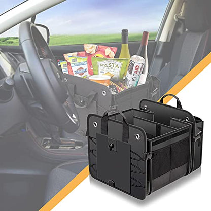 Car Trunk Organizer with Lid & Removable Leakproof Cooler Bag，Foldable Cover,Large Trunk Organizers,Multi-Compartment Collapsible Cargo Storage Organizer for SUV,Van,Truck,Sedan(3 Compartments,Black) - size: Three Compartment