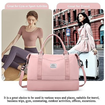 Travel Duffle Bag with Shoe Compartment,Weekender Bags for Women, Carry on Overnight Bag with Toiletry Bag,Gym Duffel Bag with Wet Pocket - color: C-Pink-1032, size: Large