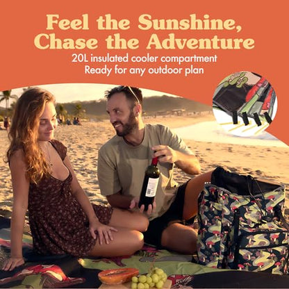 Lax & Daisy Travel Picnic Backpack for 2 Persons - 14 Piece Set Cooler Bags Insulated for Beach, Camping, Hiking & Parks with Blanket, Tumblers, Plates, Gold Cutlery & Cutting Board (Mushroom Print) - color: Moody Mushies (Mushroom Print)