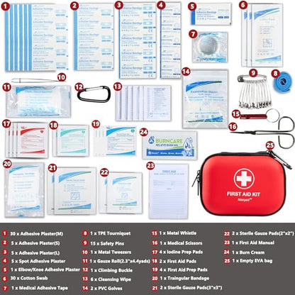 Mini First Aid Kit - 120 Piece Small Waterproof Hard Shell Medical Kit for Car, Home, Office, Travel, Camping, Sports, Outdoor, School - Emergency First Aid Supplies and Survival Kit (Red) - color: Red