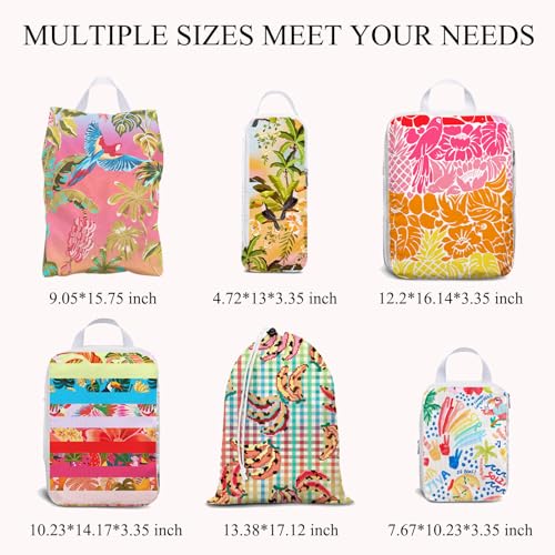 6 Pcs Compression Packing Cubes Waterproof Suitcase Travel Bag Luggage Backpack Organizer Travel Cubes for Packing-Tropical Banana - color: Tropical Banana