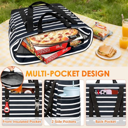 Cooler Bag Insulated, Soft Side Cooler, Reusable Grocery Bags with Zipper Closure, Thermal Leakproof Large Insulated Tote Bag for Hot/Cold Food for Grocery, Beach, Travel, Picnic - color: Black and White