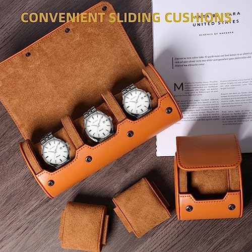 Watch Travel Case Portable Organizer - Luxury Watch Roll Travel Box Recycled Leather Watch Storage and Display for Men and Women (WCASE-3-BROWN) - color: BROWN, size: Three slots