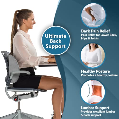ComfiLife Lumbar Support Back Pillow Office Chair and Car Seat Cushion - Memory Foam with Adjustable Strap and Breathable 3D Mesh (Gray) - color: Grey